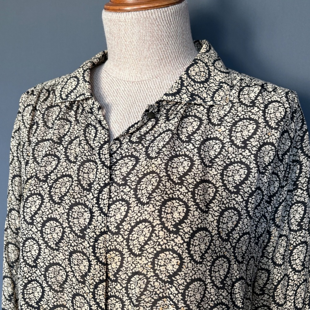 Alan Austin Vintage 100% Silk Blouse | Size 12 | Black Cream Paisley